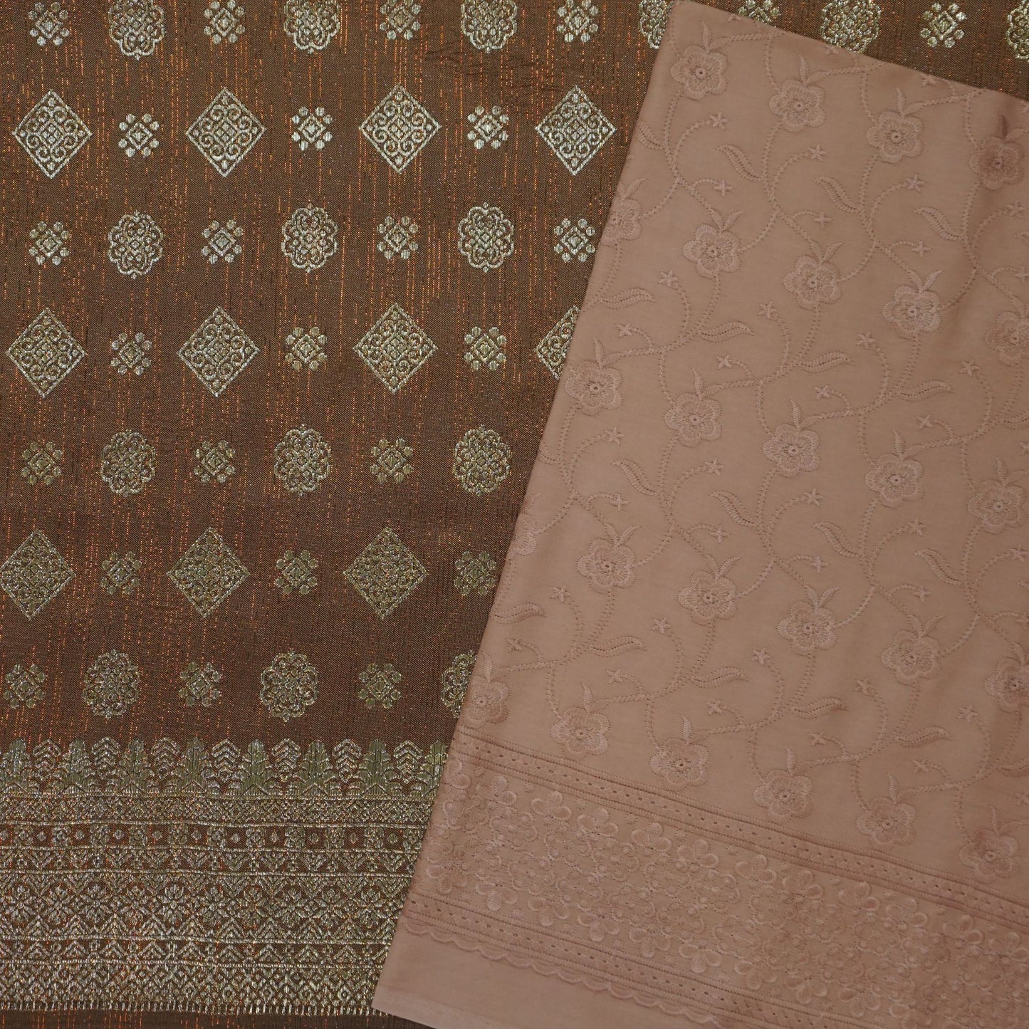 KAMDAR Combo Set Songket Mettalic Bidang 44" With Cotton Sarin Embroidery 80S Bidang 44" - Texture & Ironless