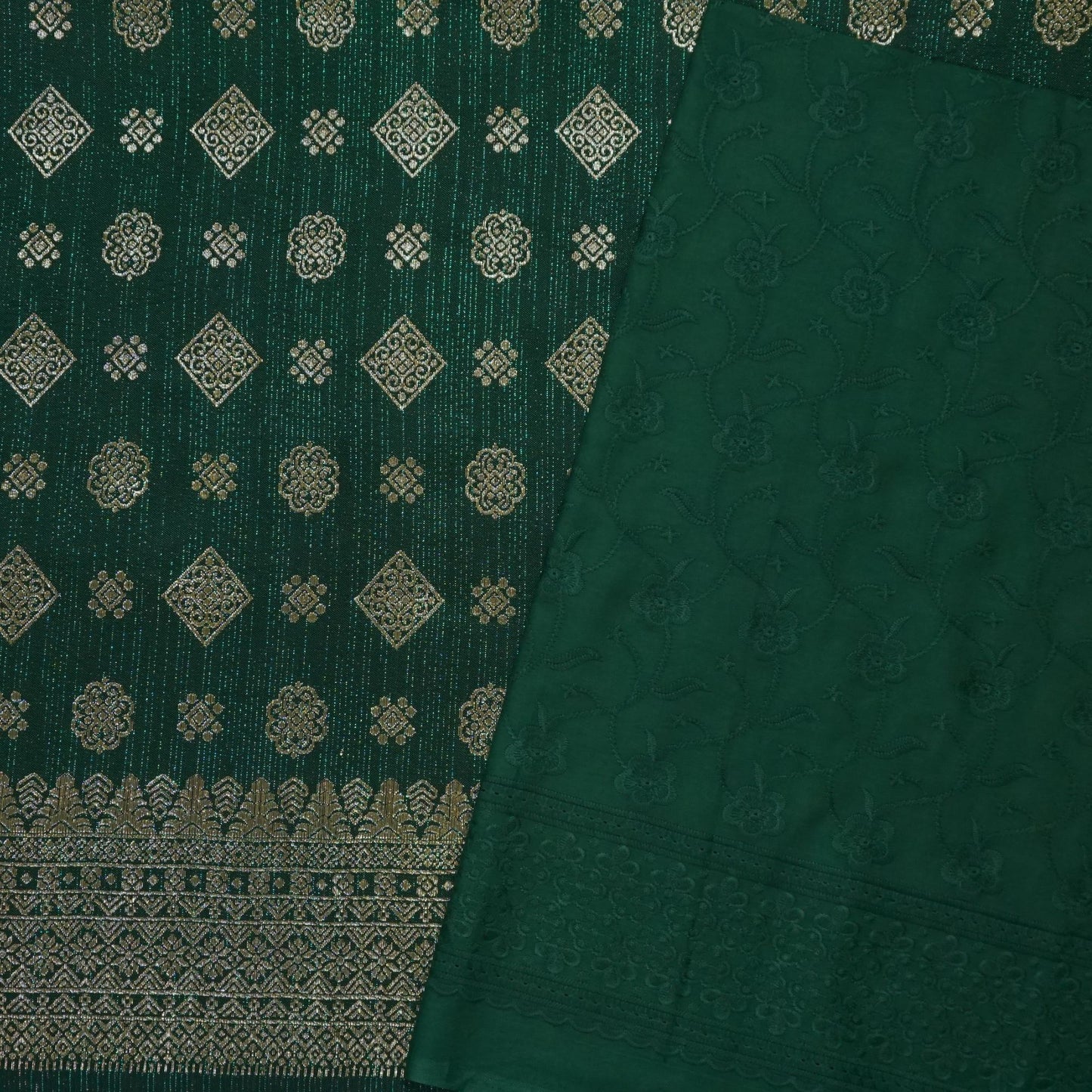 KAMDAR Combo Set Songket Mettalic Bidang 44" With Cotton Sarin Embroidery 80S Bidang 44" - Texture & Ironless