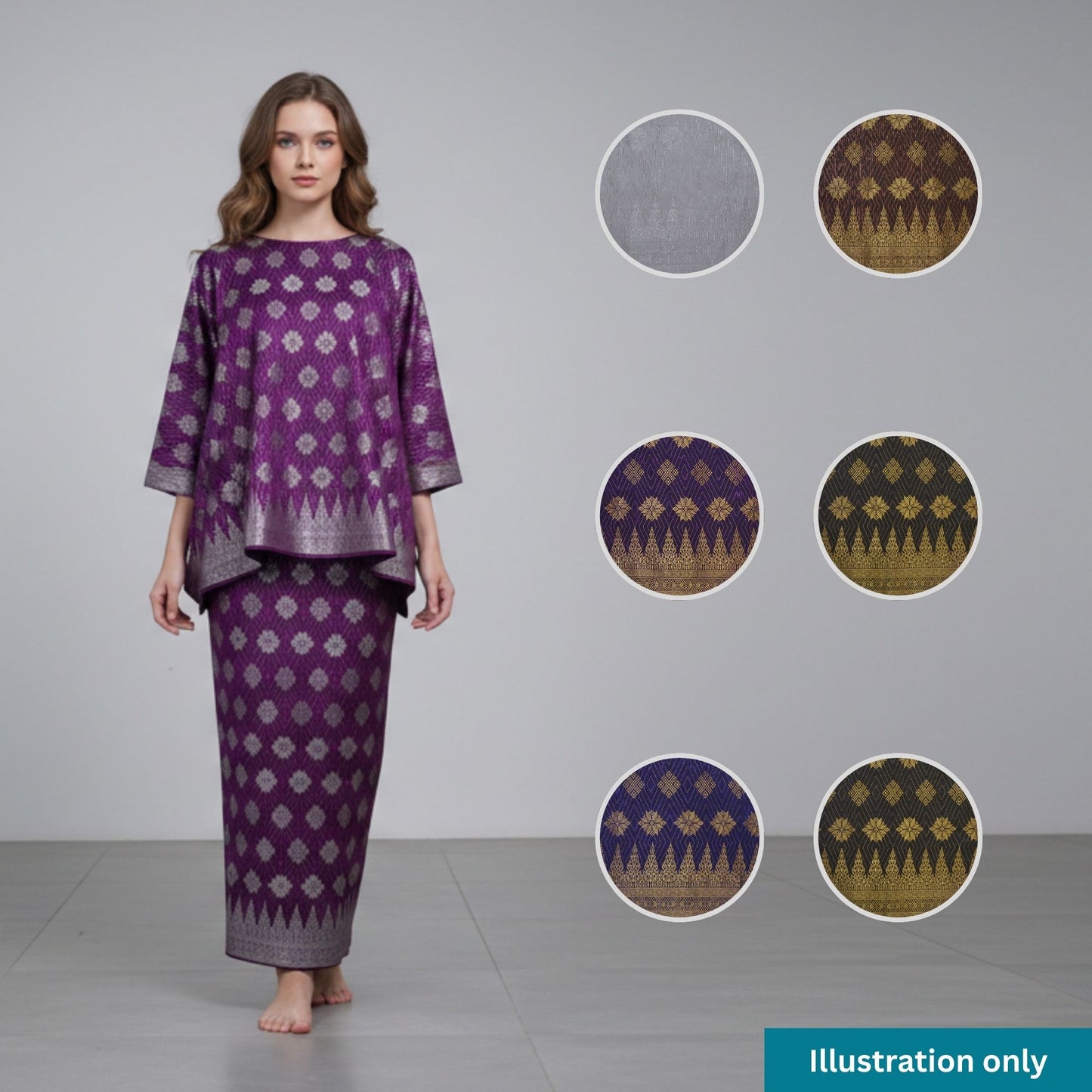KAMDAR Songket Metallic Suraya Bidang 44" Open Meter (Kain Ela) - Ironless & Tak Jarang