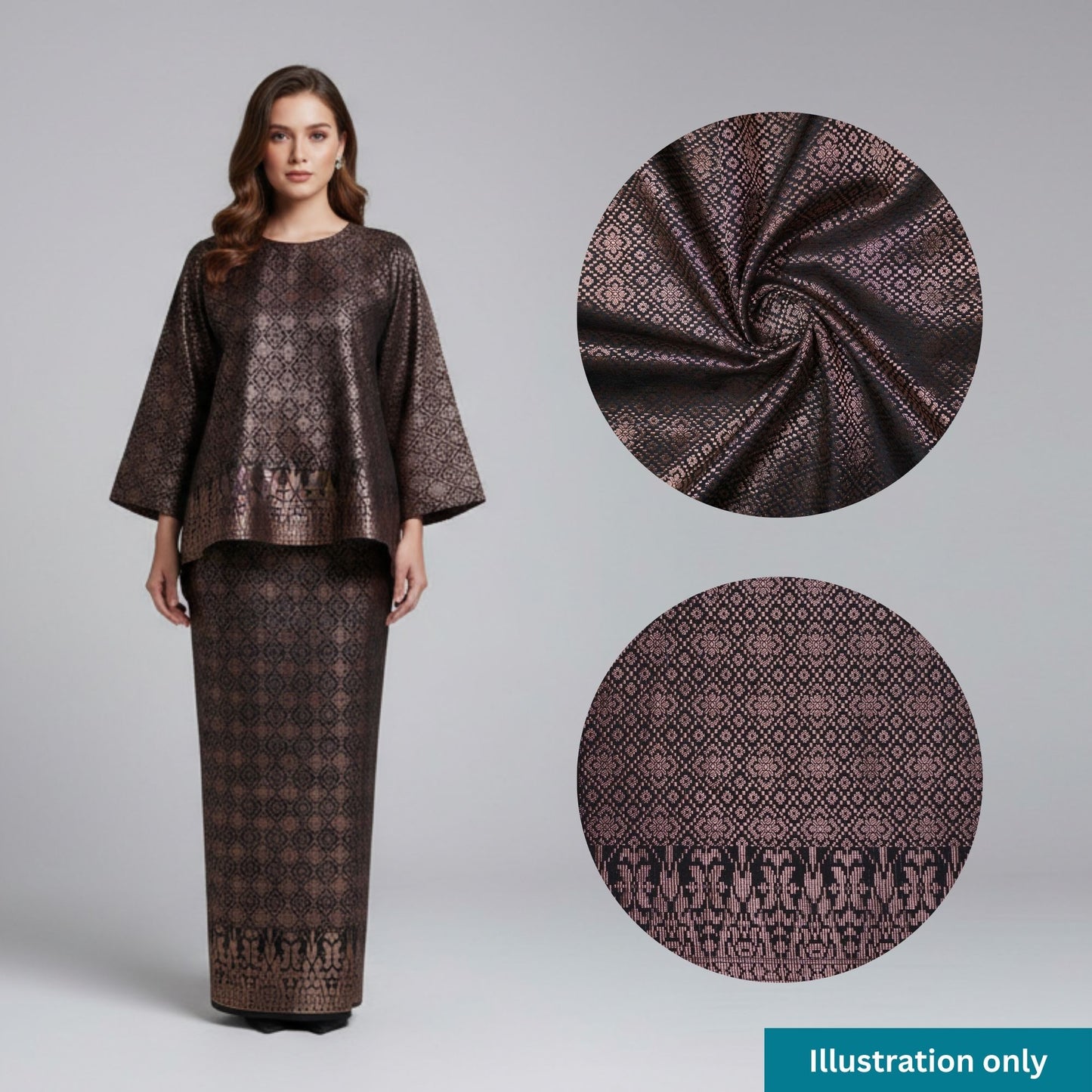 KAMDAR Songket Metallic Wira Bidang 44" Open Meter (Kain Ela) - Ironless & Tak Jarang