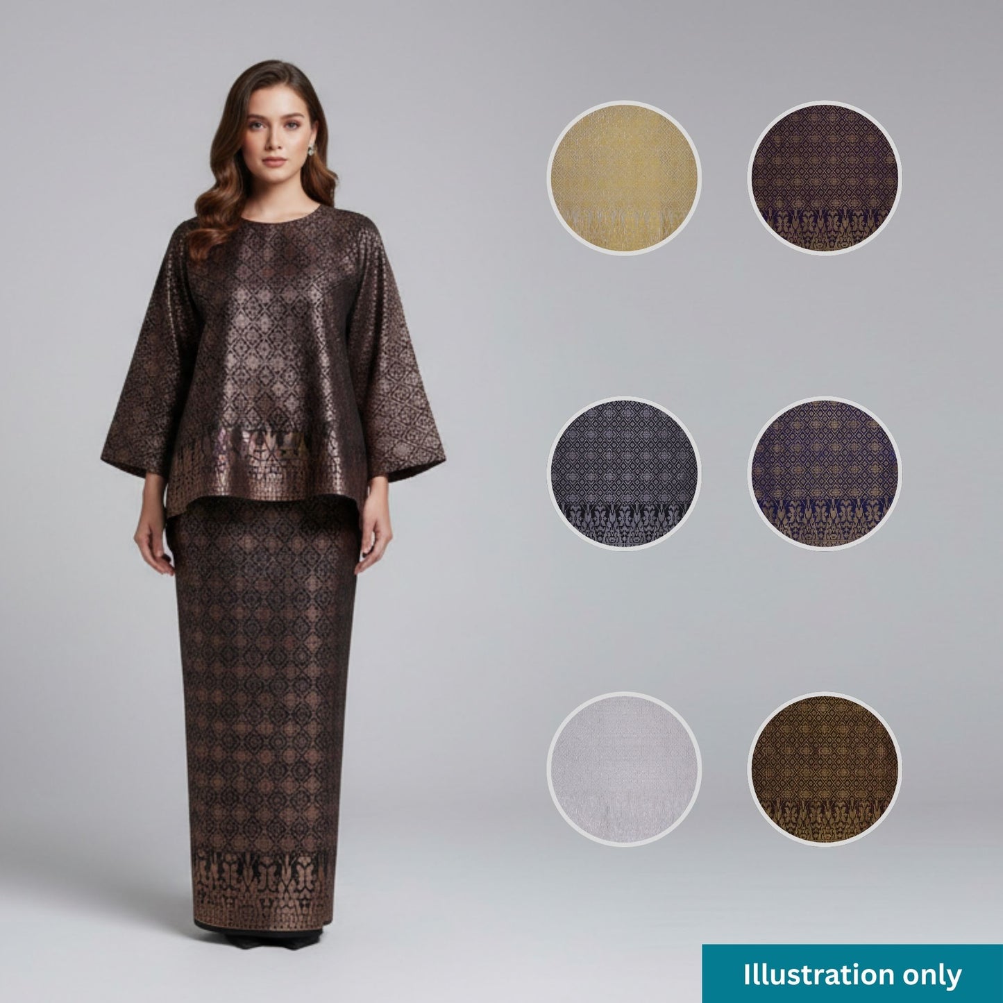 KAMDAR Songket Metallic Wira Bidang 44" Open Meter (Kain Ela) - Ironless & Tak Jarang