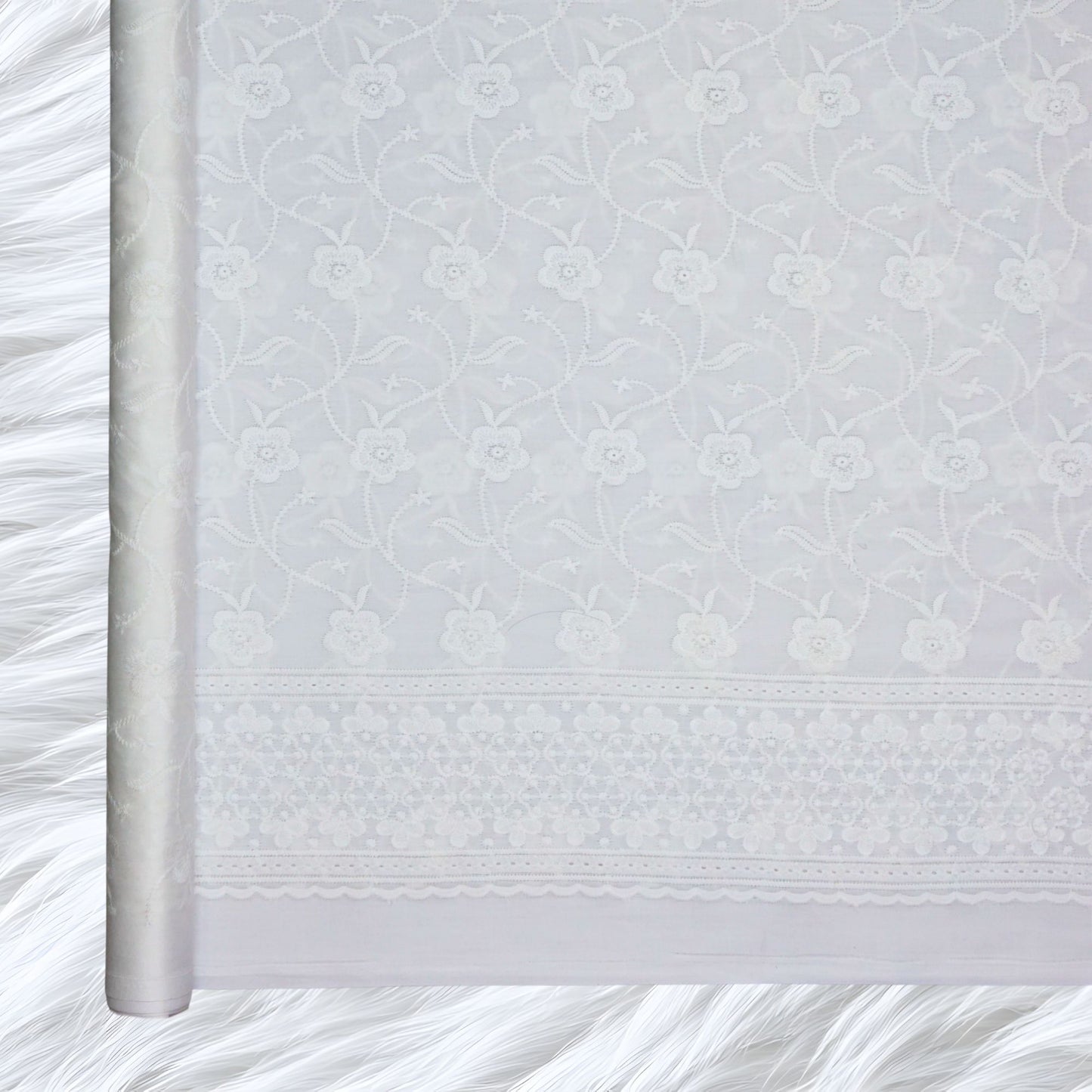 KAMDAR Cotton Satin Embroidery 80S Bidang 44" Open Meter (Kain Ela) - Texture & Timbul