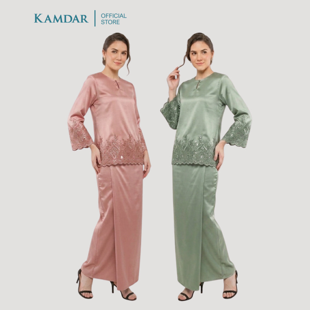 KAMDAR – Bridal Satin & Border Lace Kain Pasang Mix & Match 4M+2M | Satin Premium | Renda Bunga Kristal