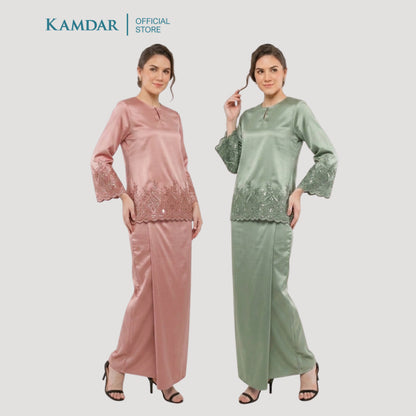 KAMDAR – Bridal Satin & Border Lace Kain Pasang Mix & Match 4M+2M | Satin Premium | Renda Bunga Kristal