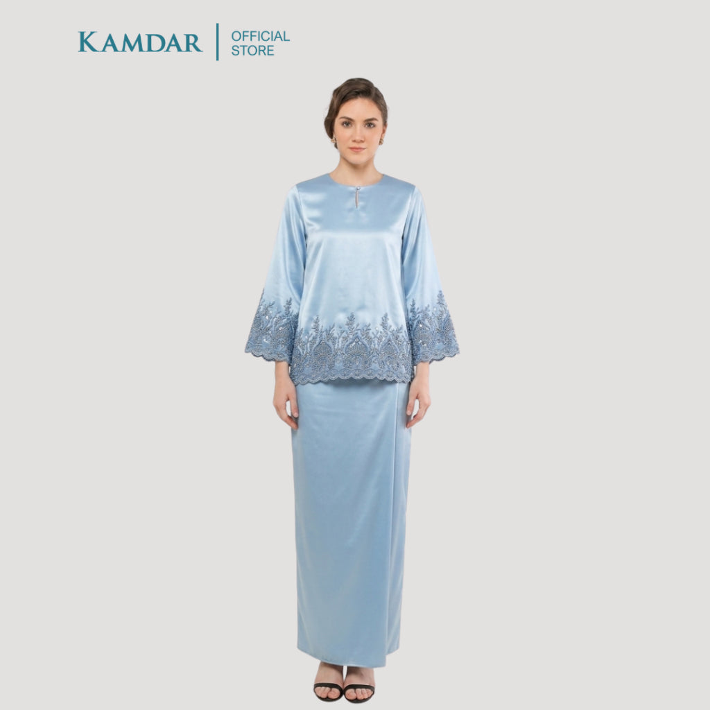 KAMDAR – Bridal Satin & Border Lace Kain Pasang Mix & Match 4M+2M | Satin Premium | Renda Bunga Kristal