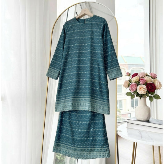 KAMDAR Camilla Kurung Modern Riau Cotton • White Embroidery • Full Elastic • S–2XL