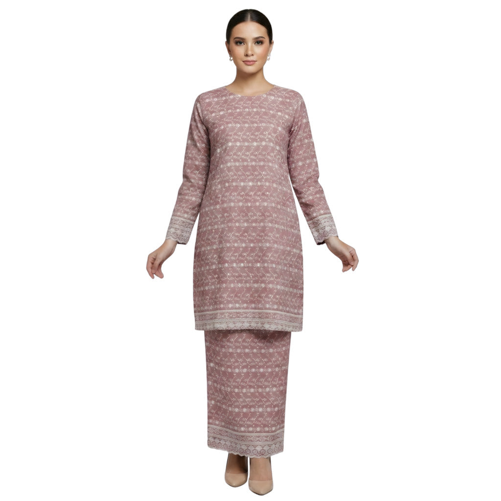 KAMDAR Camilla Kurung Modern Riau Cotton • White Embroidery • Full Elastic • S–2XL
