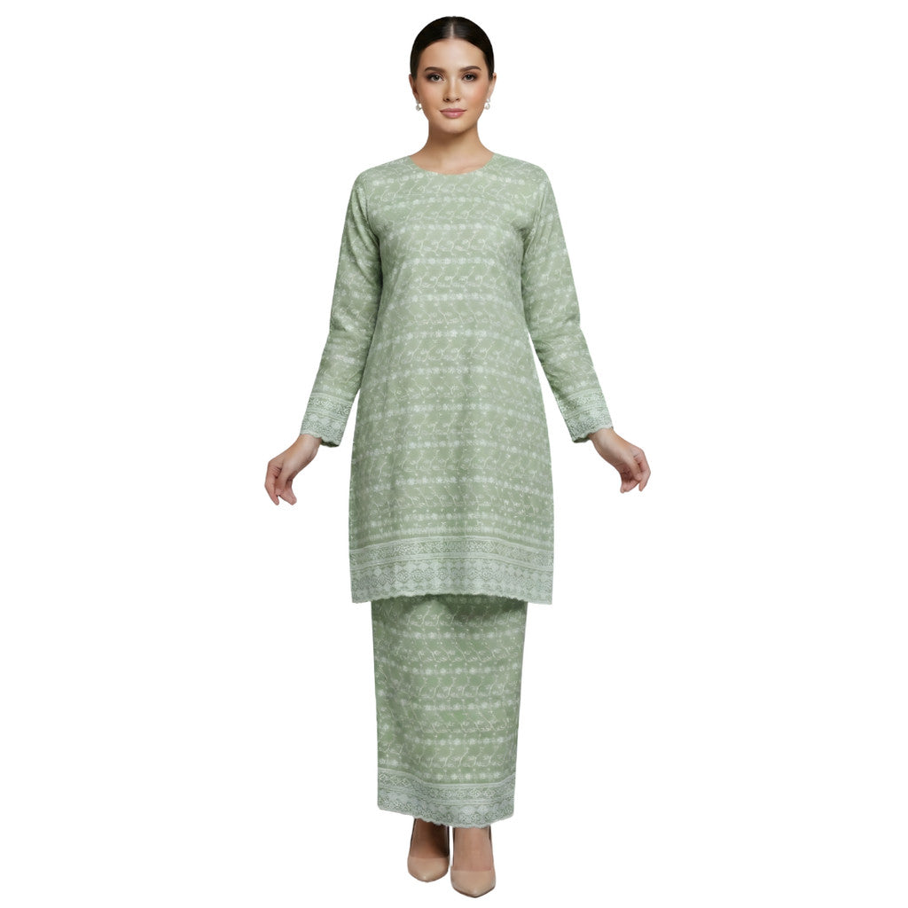 KAMDAR Camilla Kurung Modern Riau Cotton • White Embroidery • Full Elastic • S–2XL