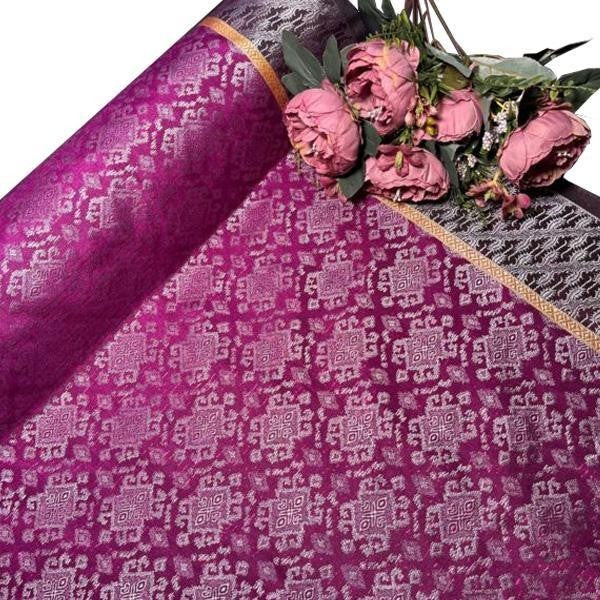 KAMDAR Songket Silver Jari WT Yellow Patti Bidang 44" Open Meter (Kain Ela) - Ironless & Tak Jarang