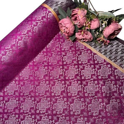 KAMDAR Songket Silver Jari WT Yellow Patti Bidang 44" Open Meter (Kain Ela) - Ironless & Tak Jarang