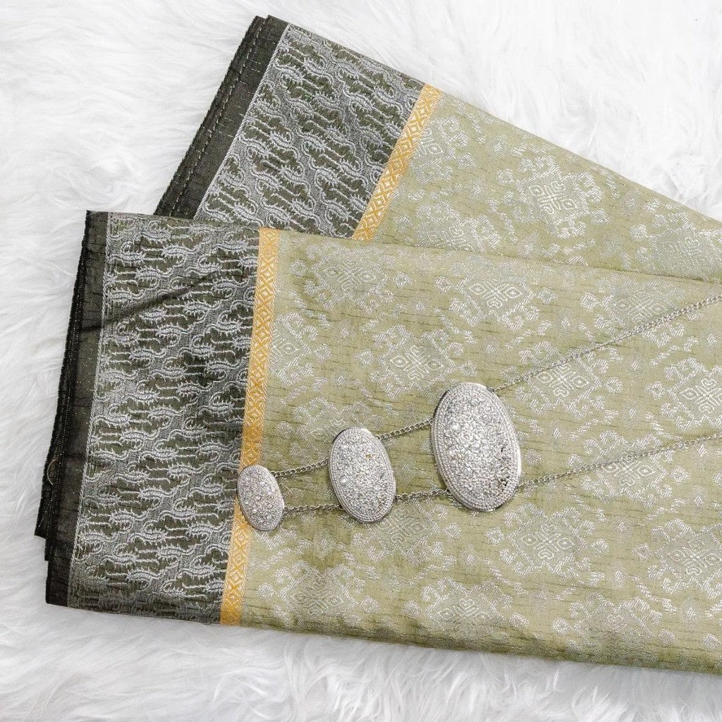 KAMDAR Songket Silver Jari WT Yellow Patti Bidang 44" Open Meter (Kain Ela) - Ironless & Tak Jarang