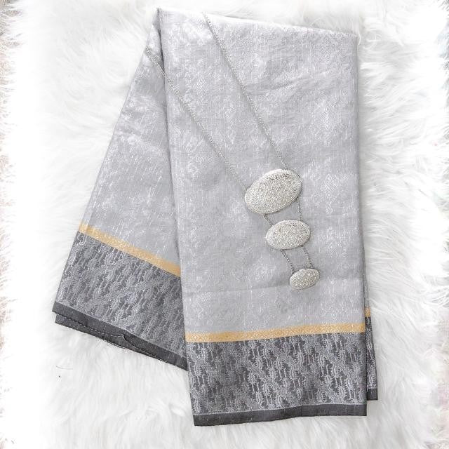 KAMDAR Songket Silver Jari WT Yellow Patti Bidang 44" Open Meter (Kain Ela) - Ironless & Tak Jarang