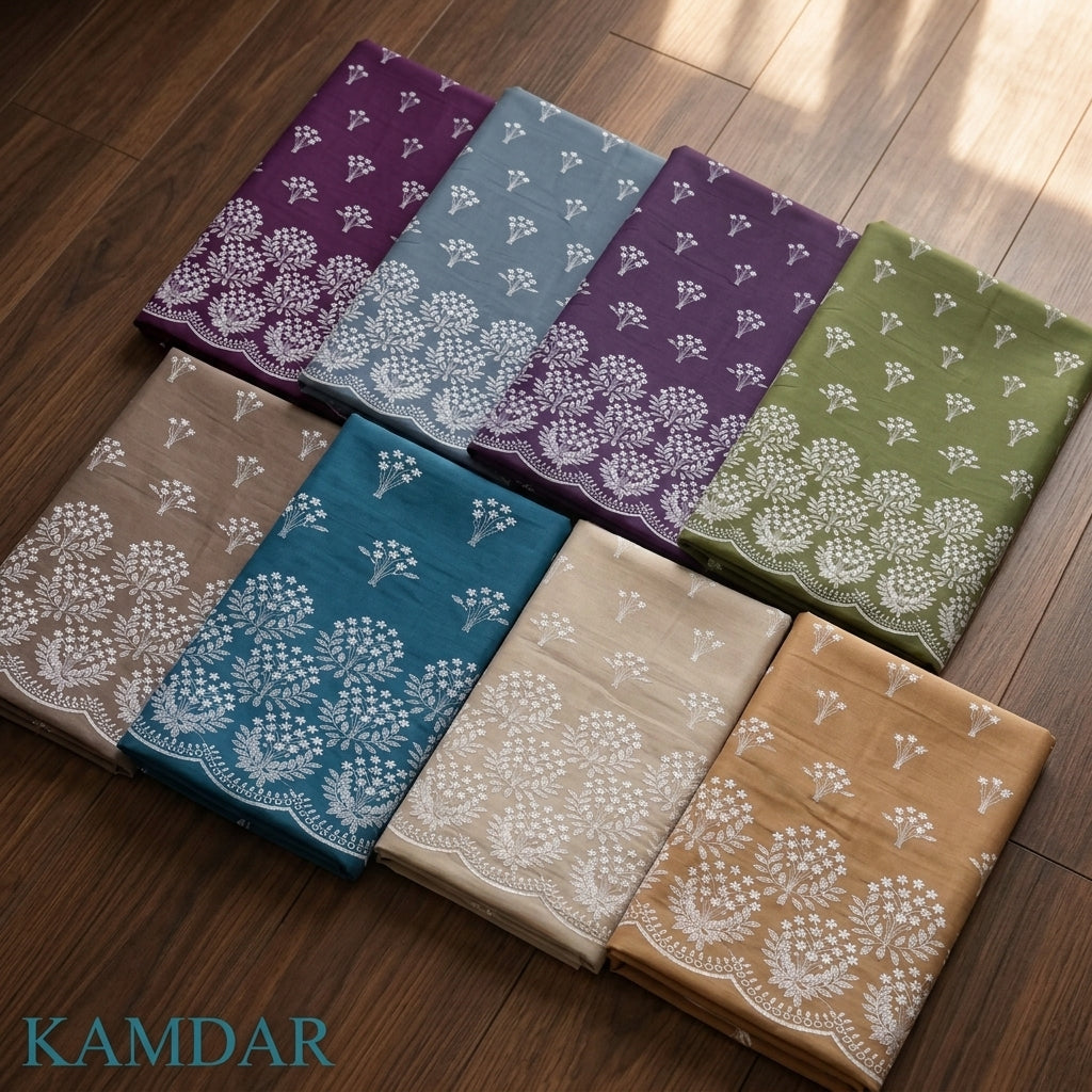KAMDAR Senandung Kasih Cotton Embroidery Fabric | Premium Cambric 60S Kain Pasang 2M / 4M | Baju Kurung | Kebaya