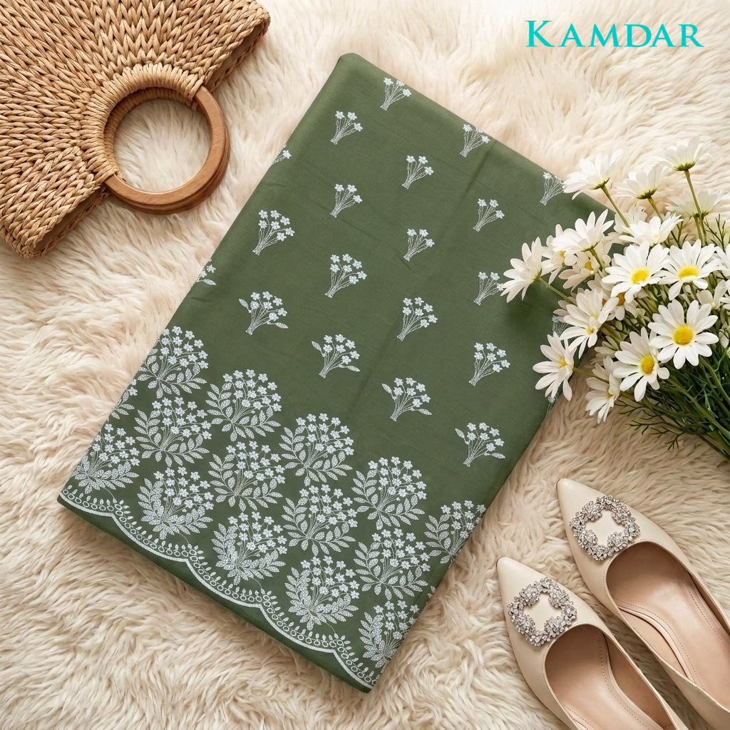 KAMDAR Senandung Kasih Cotton Embroidery Fabric | Premium Cambric 60S Kain Pasang 2M / 4M | Baju Kurung | Kebaya