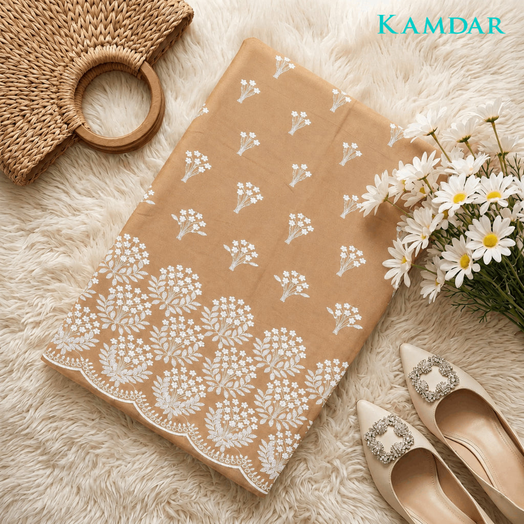 KAMDAR Senandung Kasih Cotton Embroidery Fabric | Premium Cambric 60S Kain Pasang 2M / 4M | Baju Kurung | Kebaya