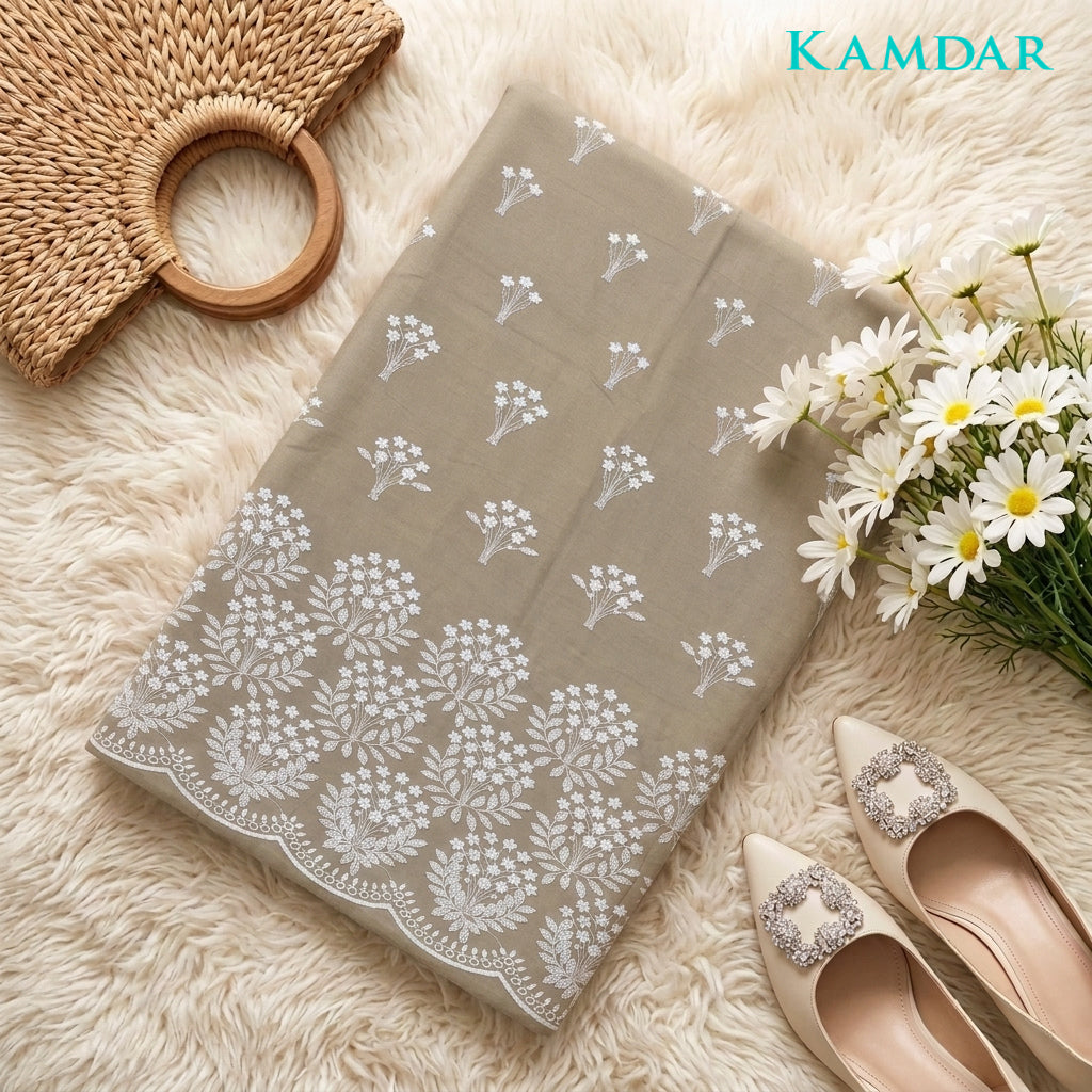 KAMDAR Senandung Kasih Cotton Embroidery Fabric | Premium Cambric 60S Kain Pasang 2M / 4M | Baju Kurung | Kebaya