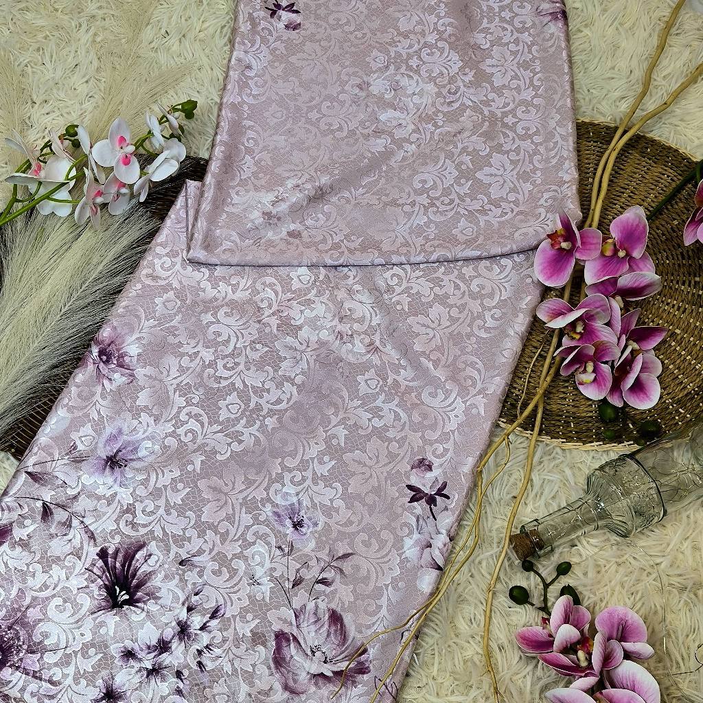 KAMDAR – Ivory Satin Digital Prints | Floral Baroque | Kain Baju Kurung