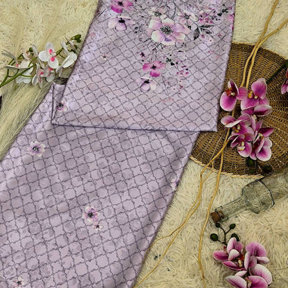 KAMDAR – Ivory Satin Digital Prints | Floral Baroque | Kain Baju Kurung