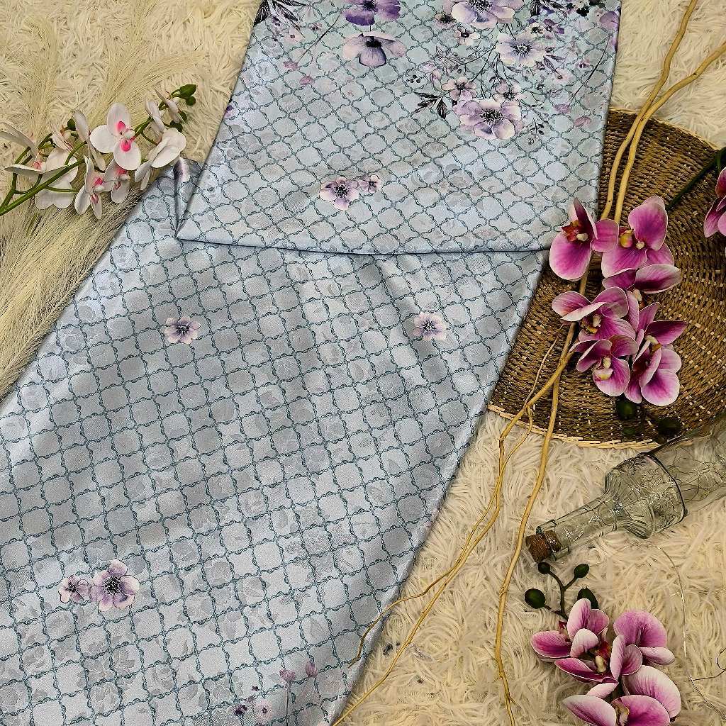 KAMDAR – Ivory Satin Digital Prints | Floral Baroque | Kain Baju Kurung