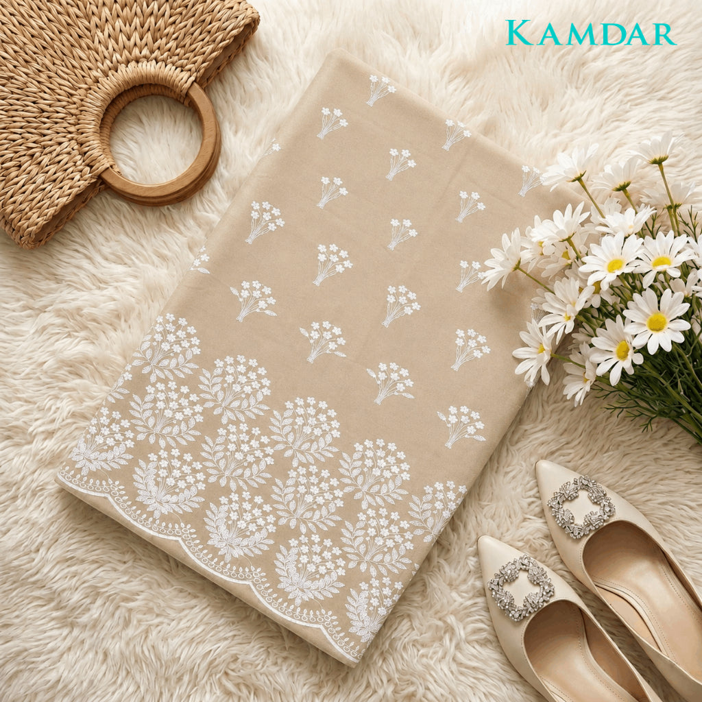 KAMDAR Senandung Kasih Cotton Embroidery Fabric | Premium Cambric 60S Kain Pasang 2M / 4M | Baju Kurung | Kebaya