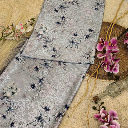 KAMDAR – Ivory Satin Digital Prints | Floral Baroque | Kain Baju Kurung