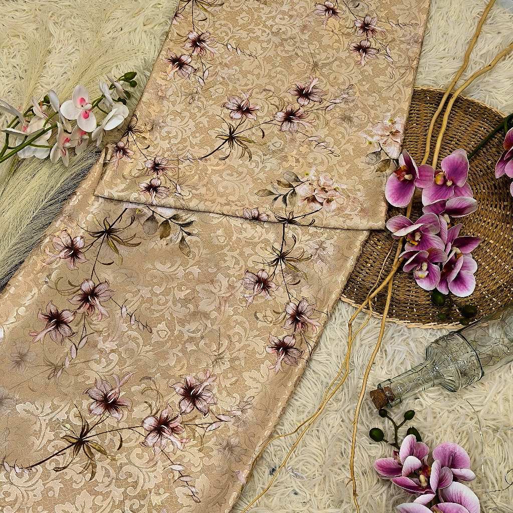 KAMDAR – Ivory Satin Digital Prints | Floral Baroque | Kain Baju Kurung
