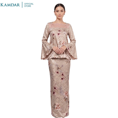 KAMDAR – Ivory Satin Digital Prints | Floral Baroque | Kain Baju Kurung