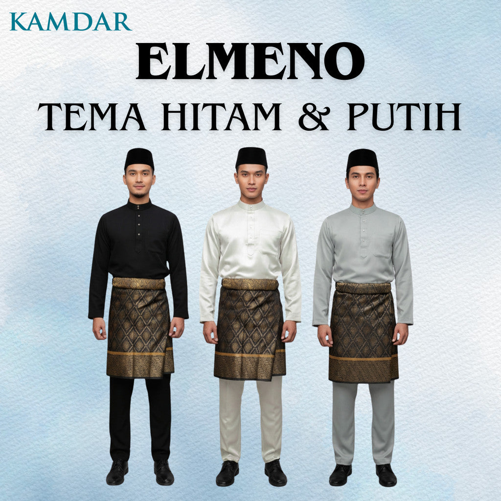 KAMDAR Tema Hitam & Putih Elmeno Baju Melayu Cekak Musang