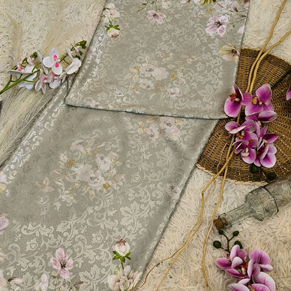 KAMDAR – Ivory Satin Digital Prints | Floral Baroque | Kain Baju Kurung