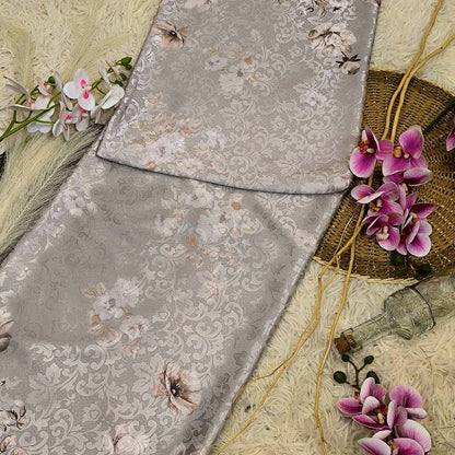 KAMDAR – Ivory Satin Digital Prints | Floral Baroque | Kain Baju Kurung