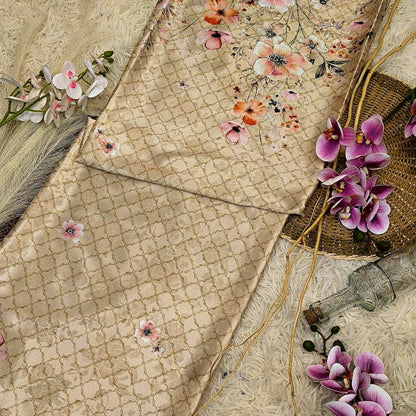 KAMDAR – Ivory Satin Digital Prints | Floral Baroque | Kain Baju Kurung