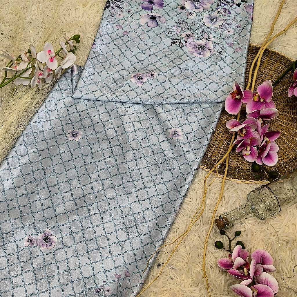 KAMDAR – Ivory Satin Digital Prints | Floral Baroque | Kain Baju Kurung