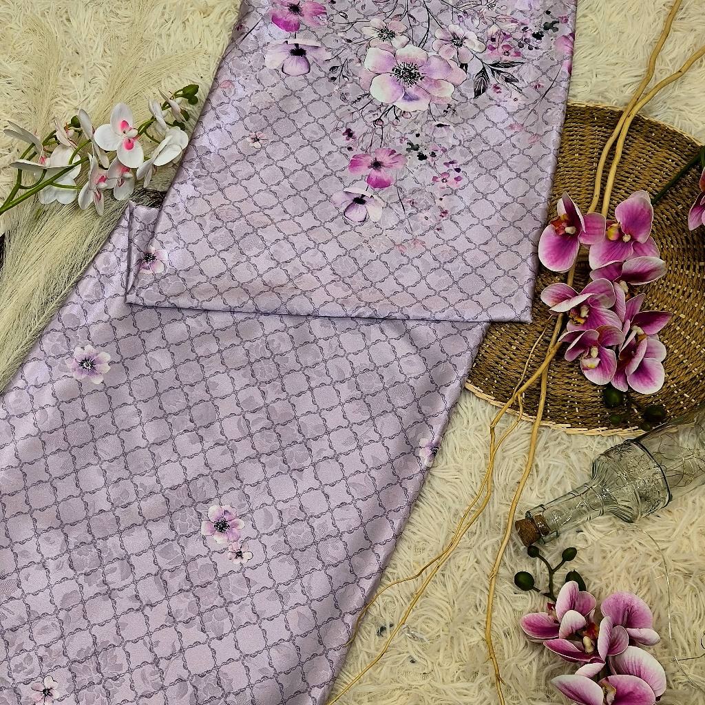 KAMDAR – Ivory Satin Digital Prints | Floral Baroque | Kain Baju Kurung