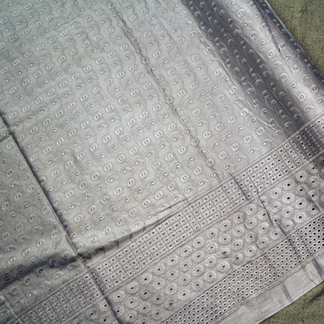 KAMDAR Cotton Embroidery Abstract Stitch Chikan Satin Bidang 44" Open Meter (Kain Ela) - Texture & Timbul