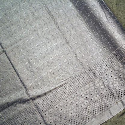KAMDAR Cotton Embroidery Abstract Stitch Chikan Satin Bidang 44" Open Meter (Kain Ela) - Texture & Timbul