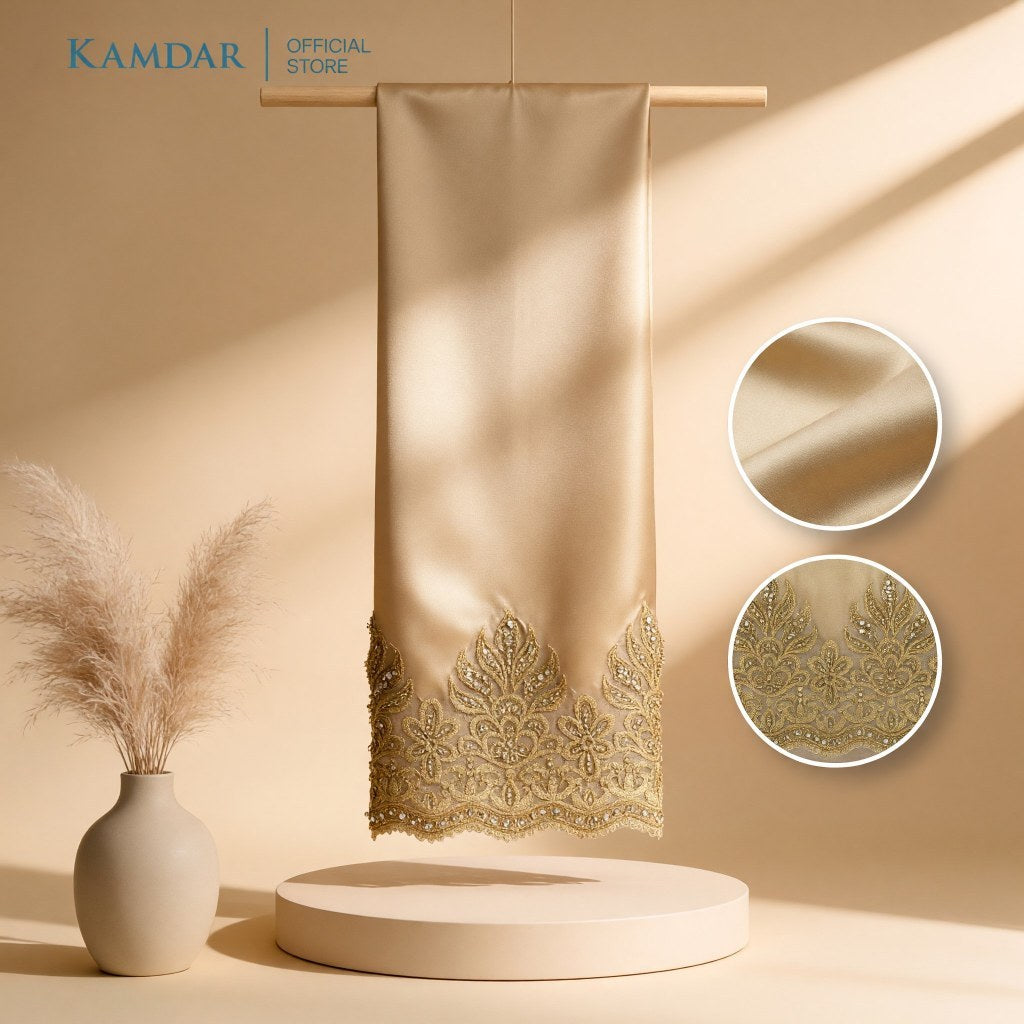 KAMDAR Bridal Satin & Border Lace Kain Pasang Mix & Match (4M + 2M)