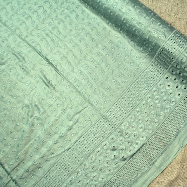 KAMDAR Cotton Embroidery Abstract Stitch Chikan Satin Bidang 44" Open Meter (Kain Ela) - Texture & Timbul