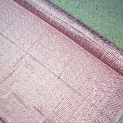 KAMDAR Cotton Embroidery Abstract Stitch Chikan Satin Bidang 44" Open Meter (Kain Ela) - Texture & Timbul