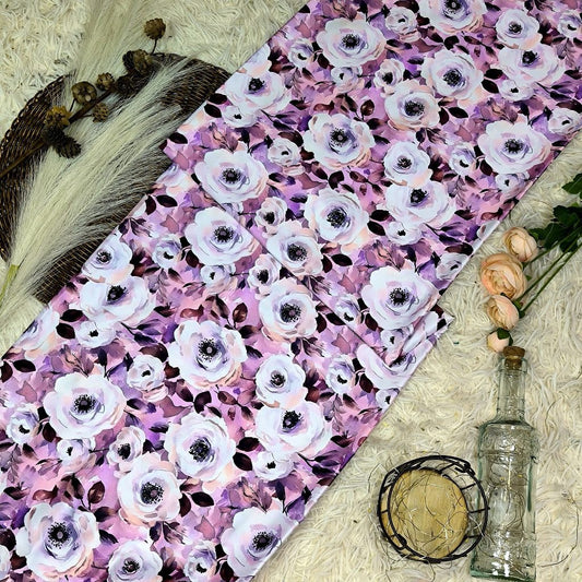 KAMDAR – Elizabeth Satin Digital Prints | Corak Rose Mewah | Kain Baju Kurung Wanita