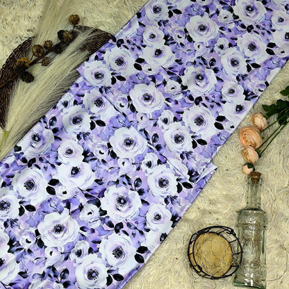 KAMDAR – Elizabeth Satin Digital Prints | Corak Rose Mewah | Kain Baju Kurung Wanita