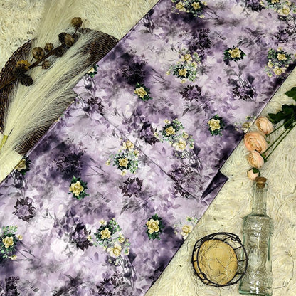 KAMDAR – Elizabeth Satin Digital Prints | Corak Rose Mewah | Kain Baju Kurung Wanita