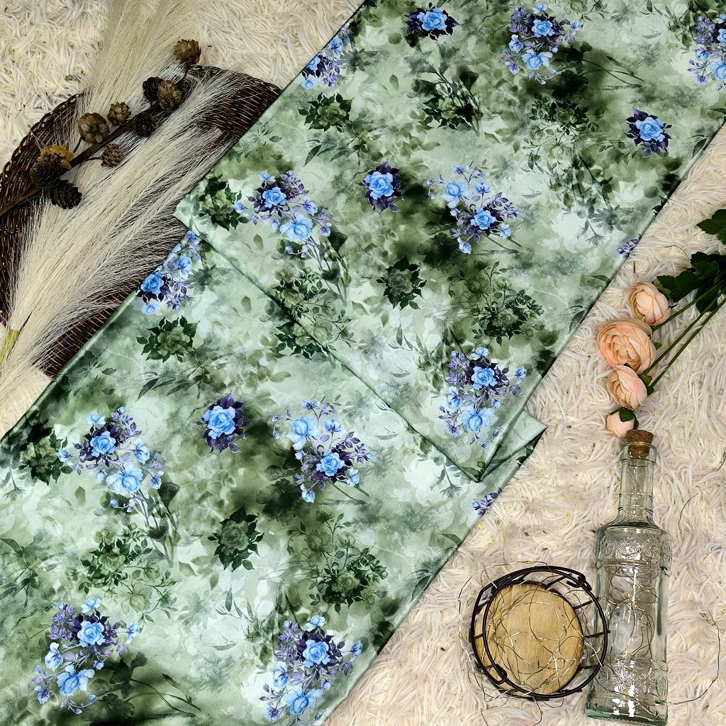 KAMDAR – Elizabeth Satin Digital Prints | Corak Rose Mewah | Kain Baju Kurung Wanita