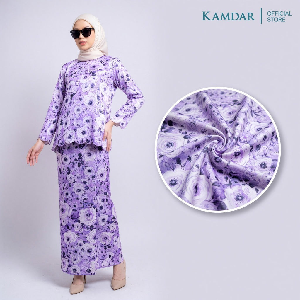 KAMDAR – Elizabeth Satin Digital Prints | Corak Rose Mewah | Kain Baju Kurung Wanita