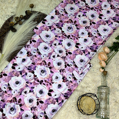 KAMDAR – Elizabeth Satin Digital Prints | Corak Rose Mewah | Kain Baju Kurung Wanita