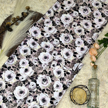 KAMDAR – Elizabeth Satin Digital Prints | Corak Rose Mewah | Kain Baju Kurung Wanita
