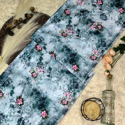 KAMDAR – Elizabeth Satin Digital Prints | Corak Rose Mewah | Kain Baju Kurung Wanita