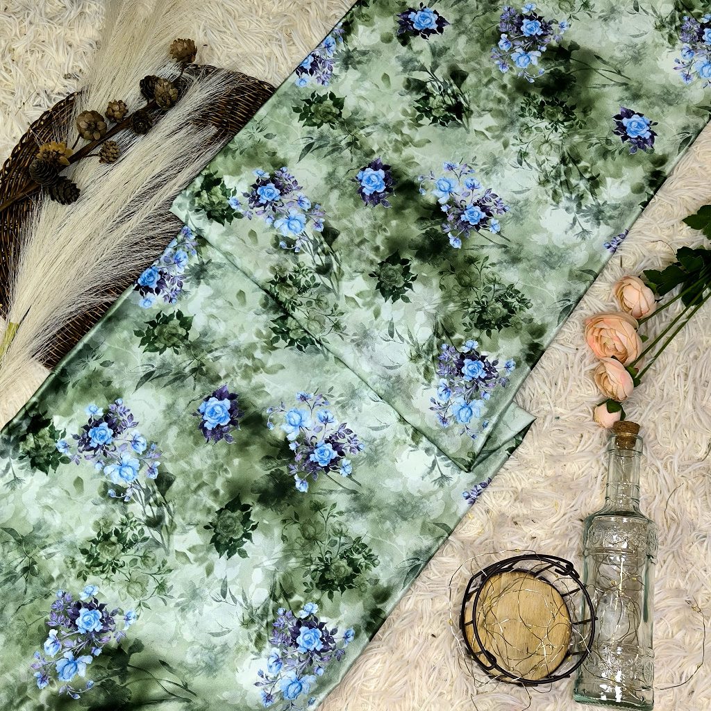 KAMDAR – Elizabeth Satin Digital Prints | Corak Rose Mewah | Kain Baju Kurung Wanita