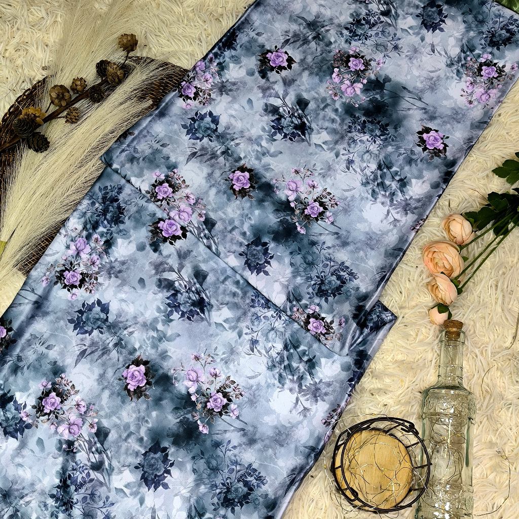 KAMDAR – Elizabeth Satin Digital Prints | Corak Rose Mewah | Kain Baju Kurung Wanita
