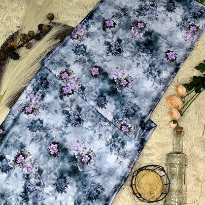 KAMDAR – Elizabeth Satin Digital Prints | Corak Rose Mewah | Kain Baju Kurung Wanita