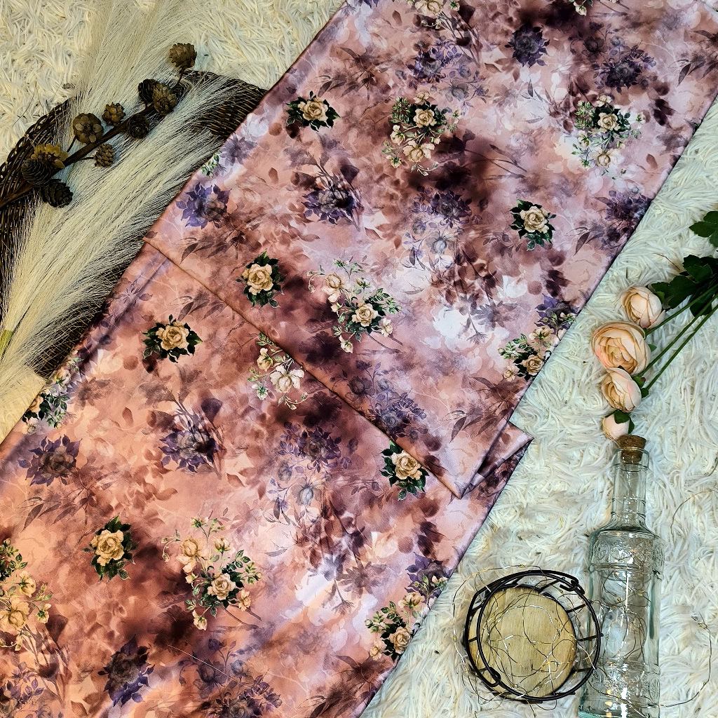 KAMDAR – Elizabeth Satin Digital Prints | Corak Rose Mewah | Kain Baju Kurung Wanita